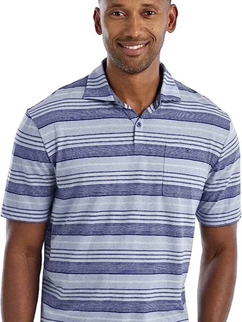 johnnie-O Hangin' Out Harlow Striped Short Sleeve Polo, blues colorway, sz L,guc